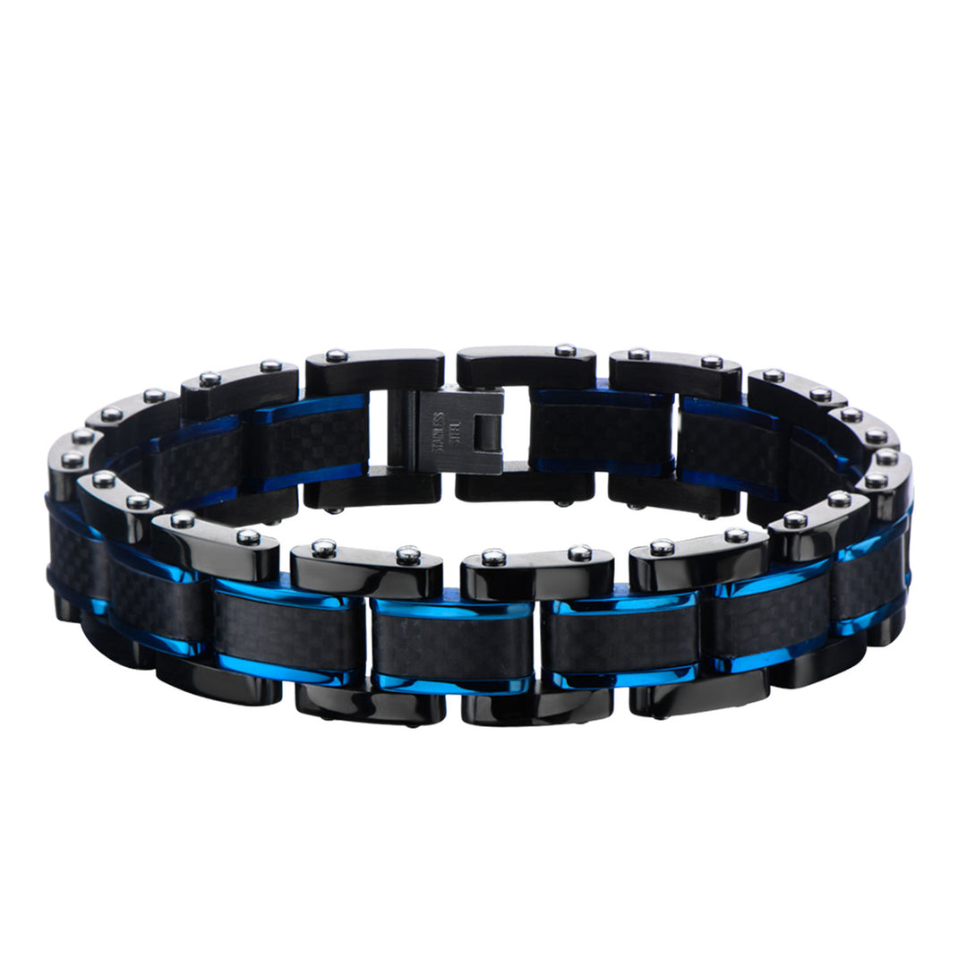 Black IP, Blue IP & Solid Carbon Fiber Center Link Bracelet