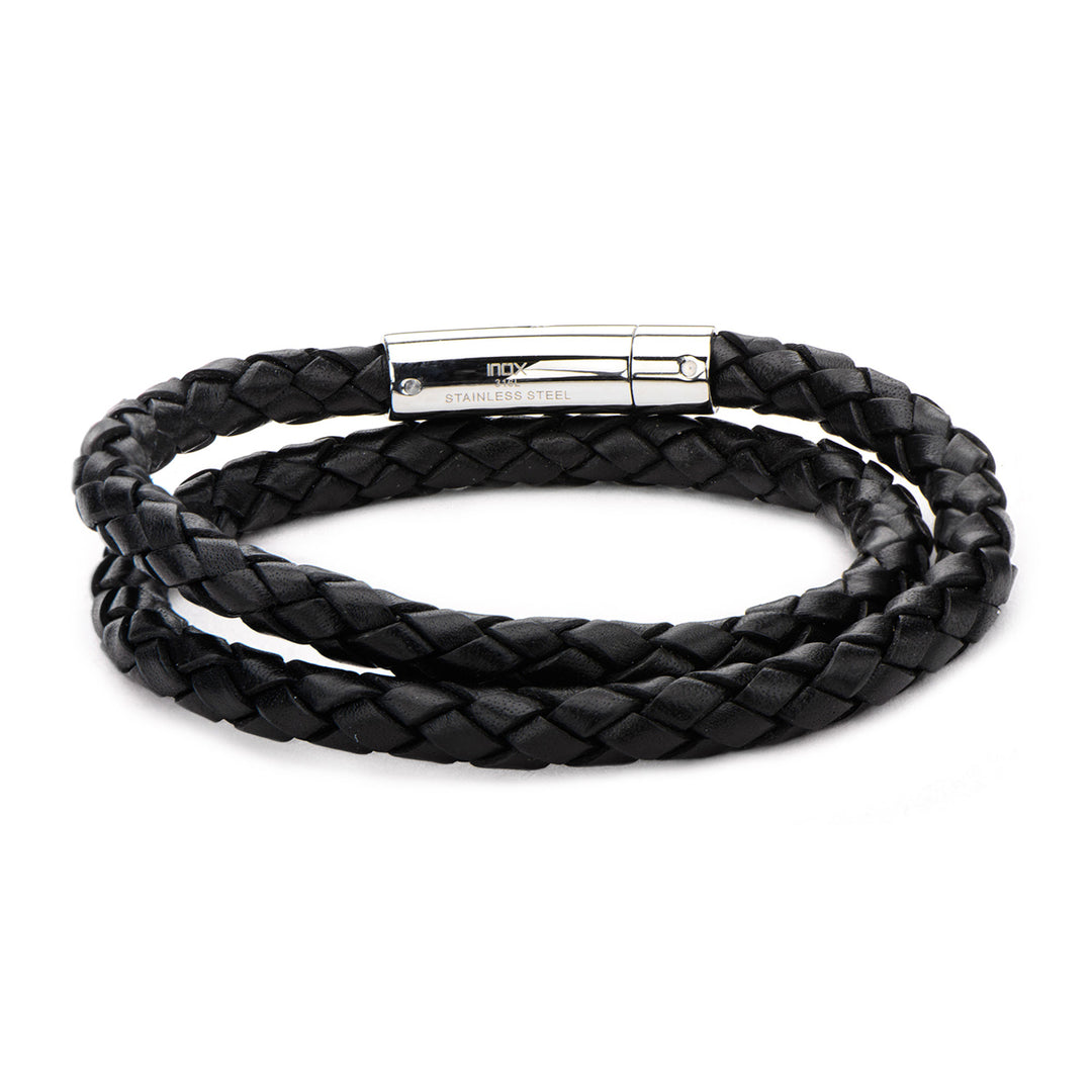 Double Round Black Braided Genuine Full Grain Cowhide Leather Bracelet