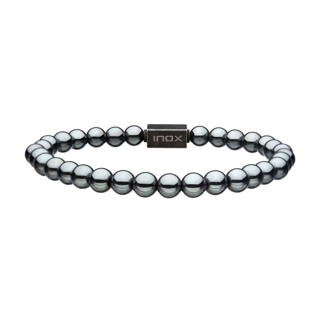 Hematite Gemstone Stretch Bead Bracelet with Steel Clasp