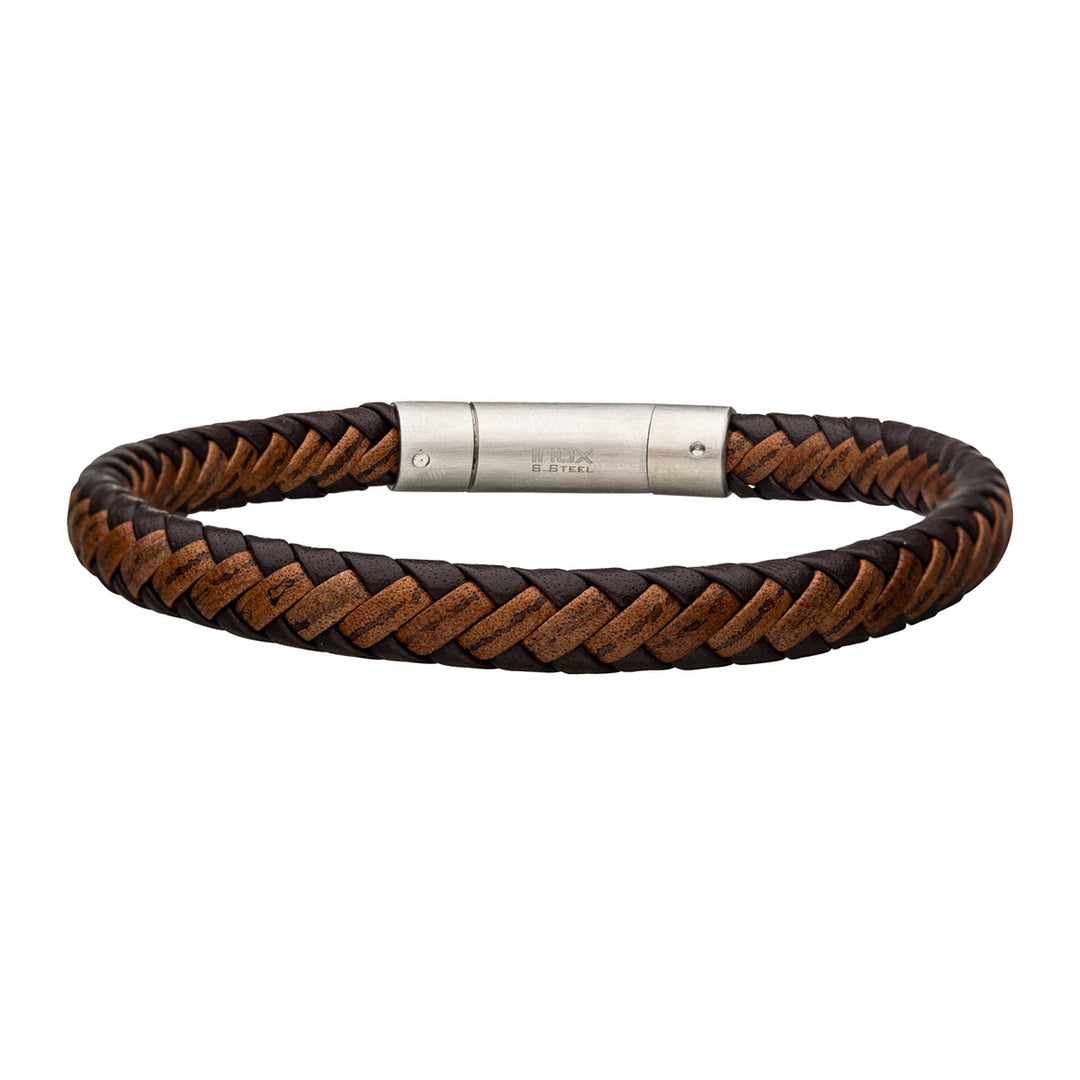 Dark & Light Brown Full Grain Cowhide Leather Bracelet with Steel Clasp