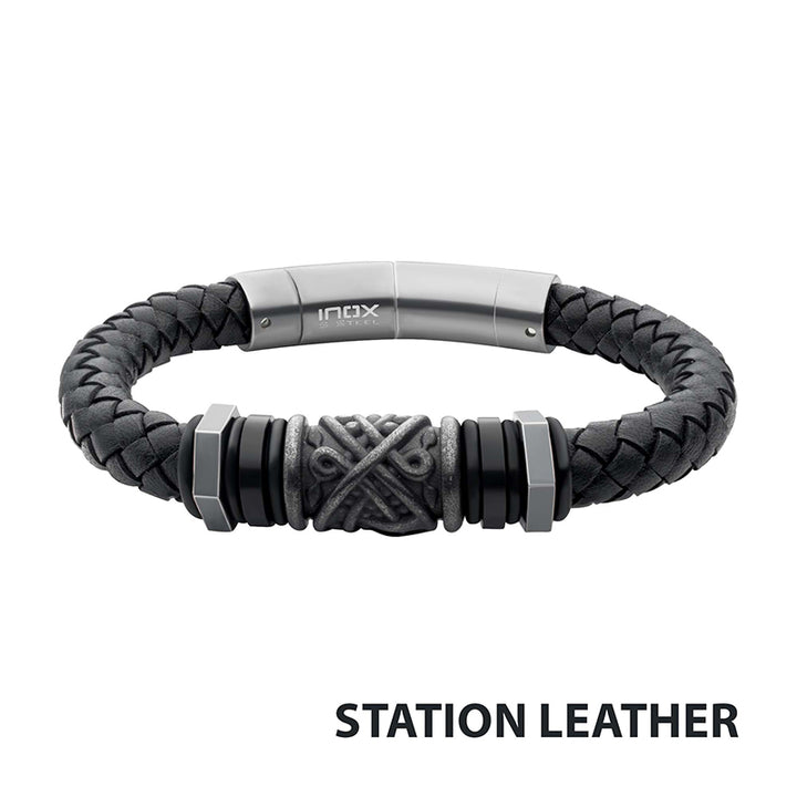 Black Full Grain Cowhide Leather Braided Bracelet