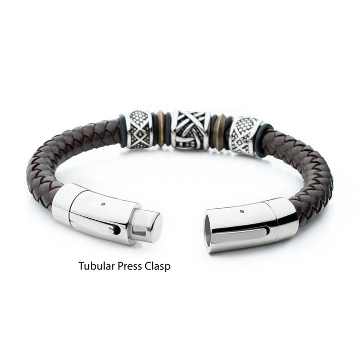 Brown Full Grain Cowhide Leather Braided Bracelet