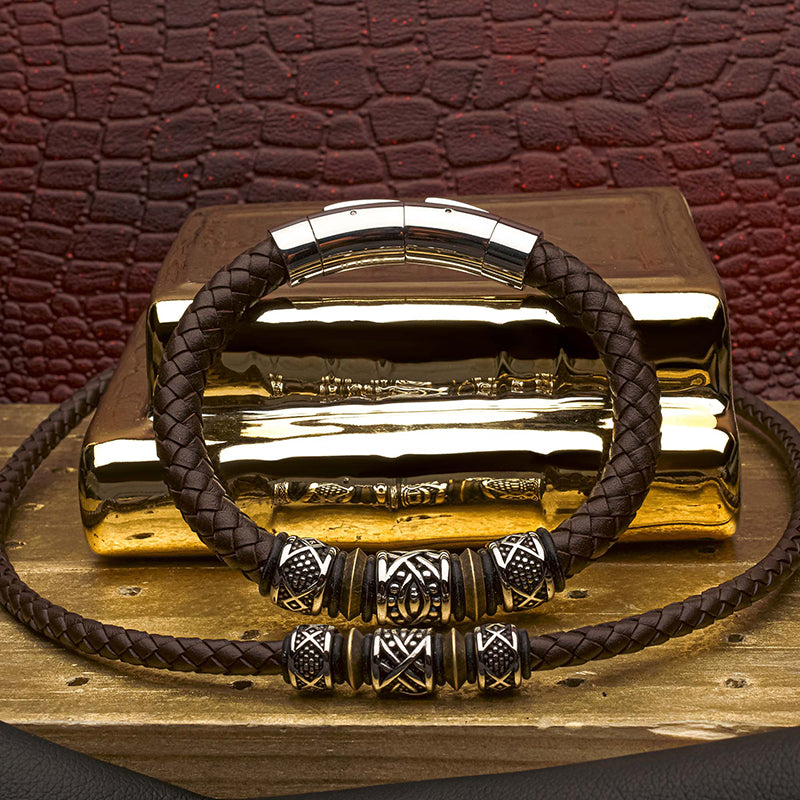 Brown Full Grain Cowhide Leather Braided Bracelet