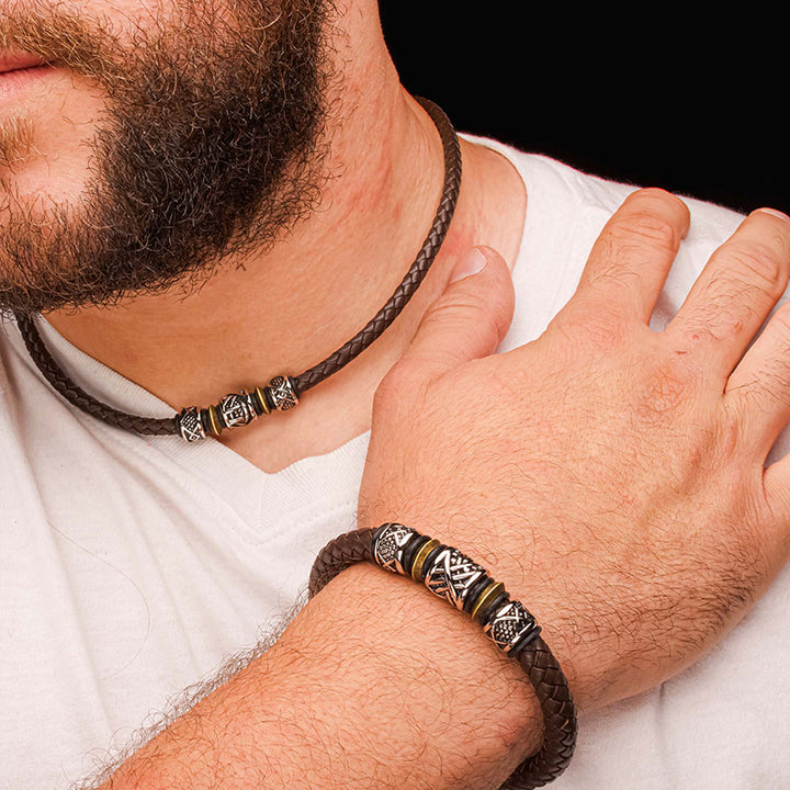 Brown Full Grain Cowhide Leather Braided Bracelet