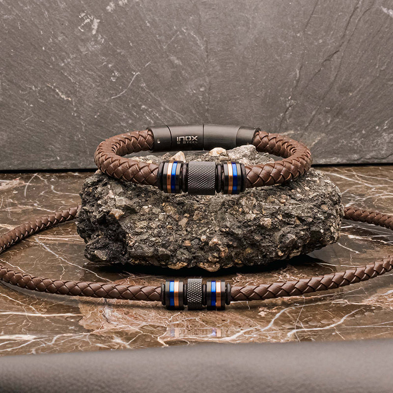 Brown Full Grain Cowhide Leather Braided Bracelet