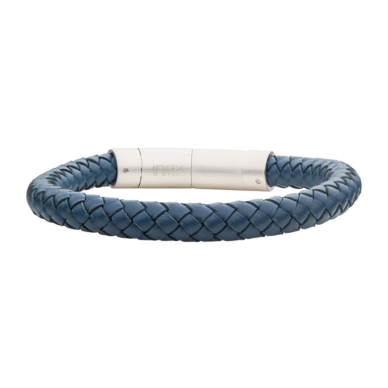 8mm Blue Genuine Full Grain Cowhide Leather Bracelet