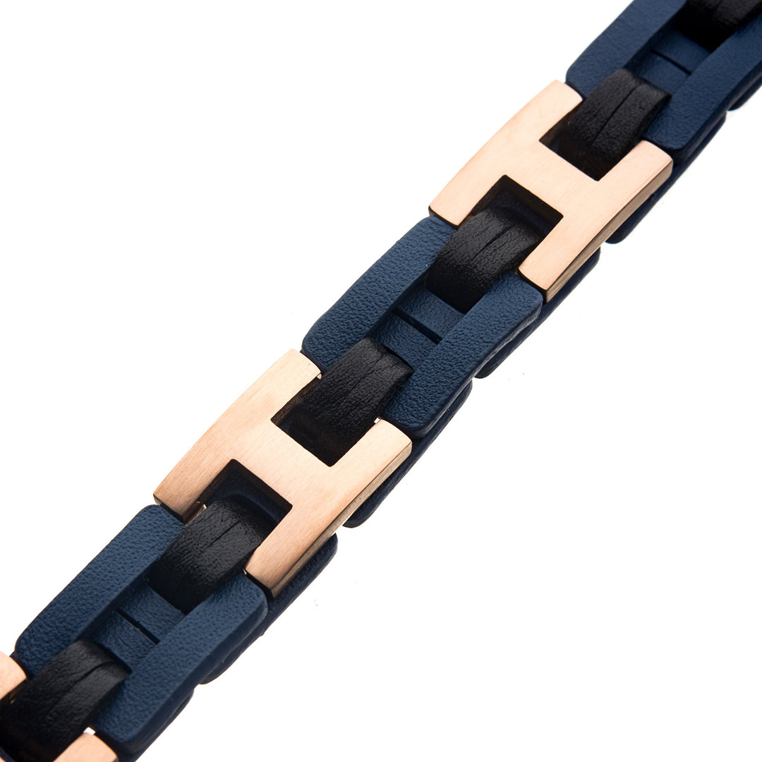 Blue,Brown & Rose Gold Leather Bracelet