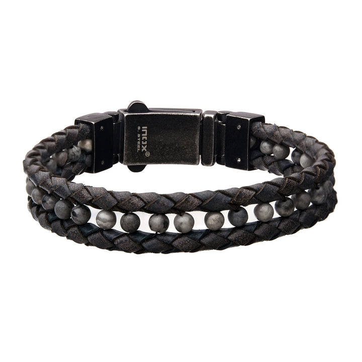 Grey Braided Leather with Howlite Bead Bracelet