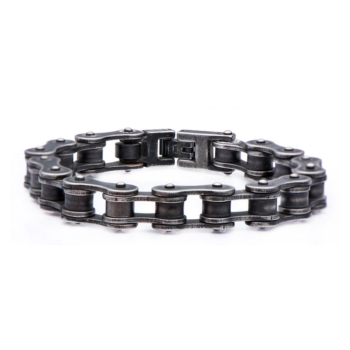 Antiqued Finish Stainless Steel Motor Chain Bracelet