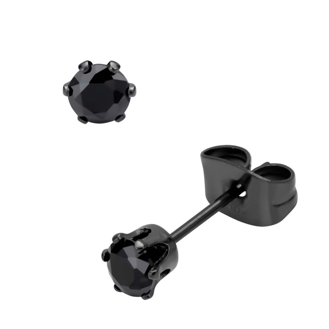 Black IP Steel with Black CZ Stud Earrings (Unisex)