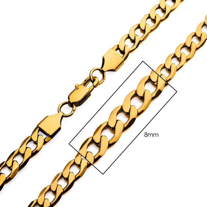 8mm 18Kt Gold IP Bevel Curb Chain Necklace