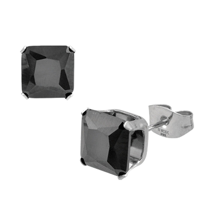 Black Square CZ Prong Set Stud Earrings