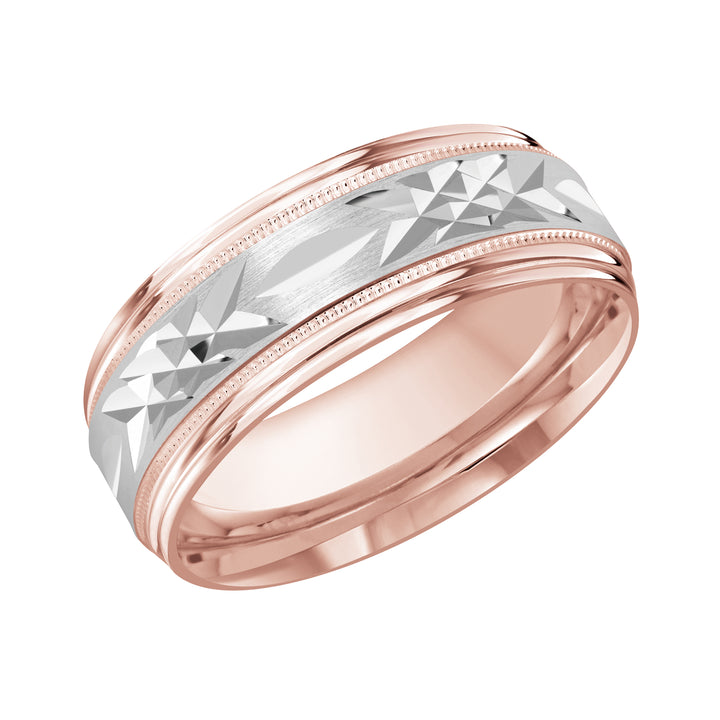 M3 007 8PW 01   A Pink White Wedding Band available in 10K  14K and 18K Gold