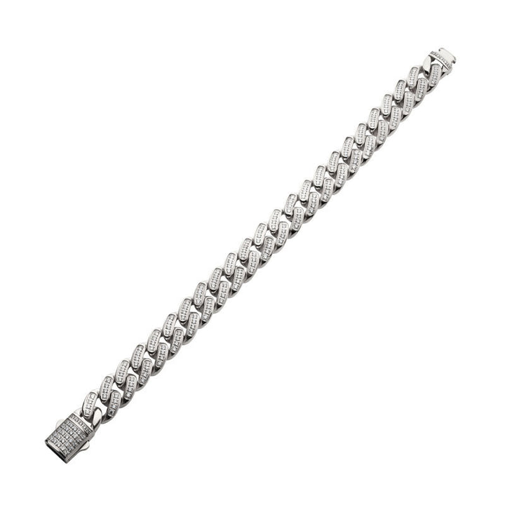 12mm Steel Miami Cuban Chain Bracelet with CNC Precision Set Full Clear Lab-grown Diamonds Double Tab Box Clasp