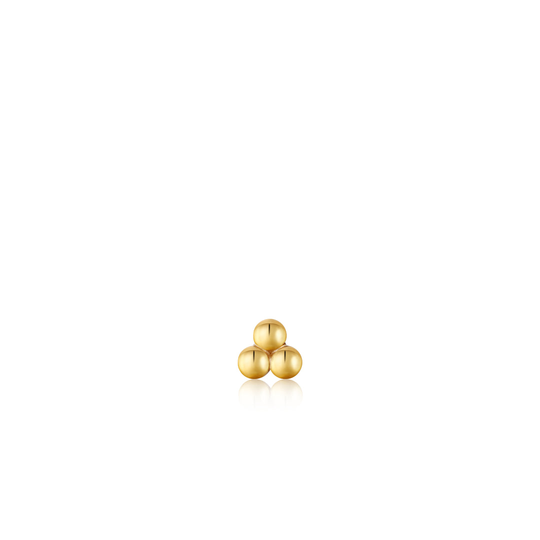 GOLD TRIPLE BALL BARBELL SINGLE EARRING