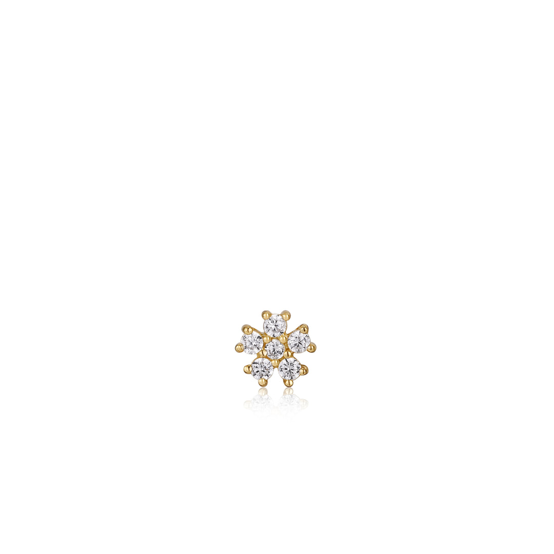 GOLD SPARKLE FLOWER BARBELL SINGLE EARRING