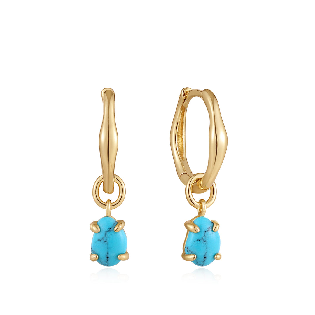 Turquoise Drop Wave Huggie Hoop Earrings