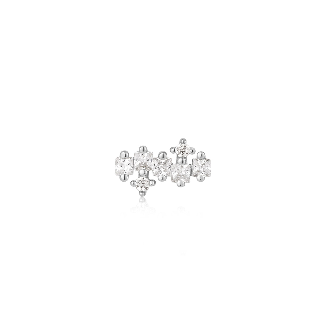 Silver Sparkle Cluster Climber Barbell Single Earring