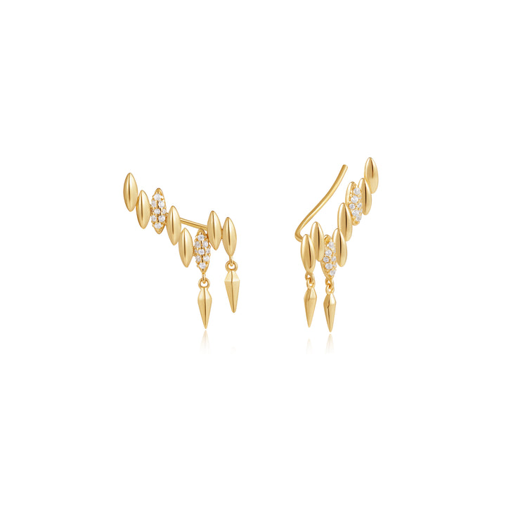 Gold Spike Climber Stud Earrings