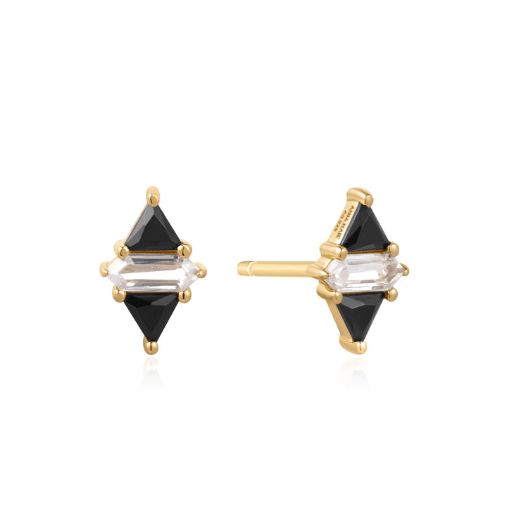 Gold Triangle Black/White Cubic Zirconia Studs