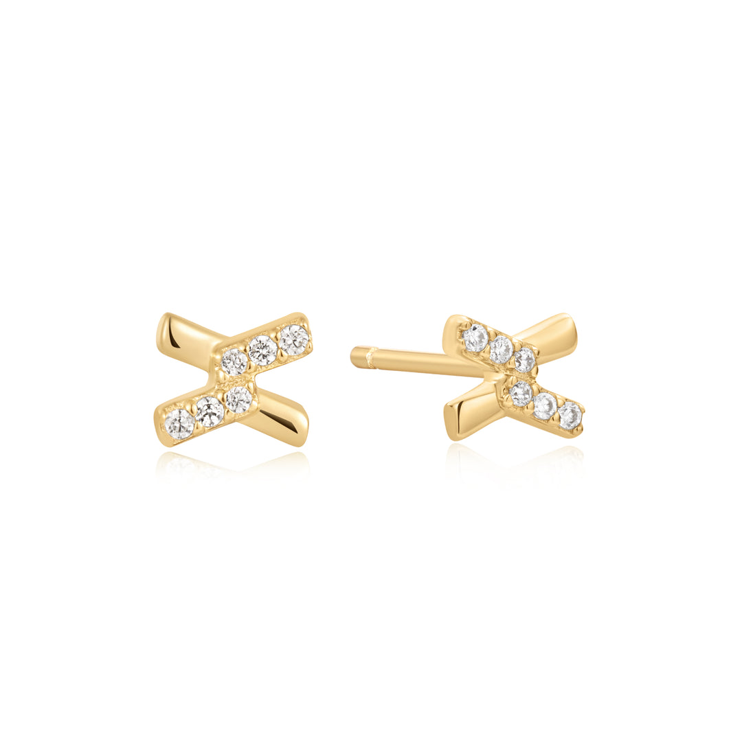 Gold Cross Cubic Zirconia Studs