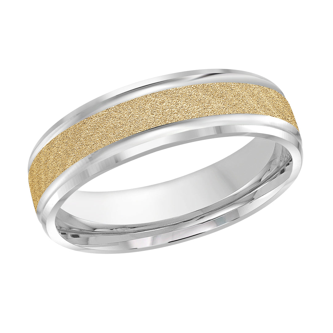 M3 411 6WY 05   A White   Yellow Wedding Band available in 10K  14K and 18K Gold