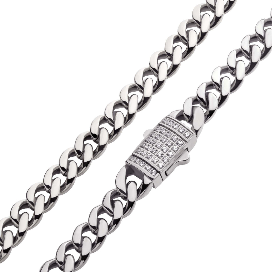 6mm Steel Miami Cuban Chain Necklace with CNC Precision Set CZ Double Tab Box Clasp