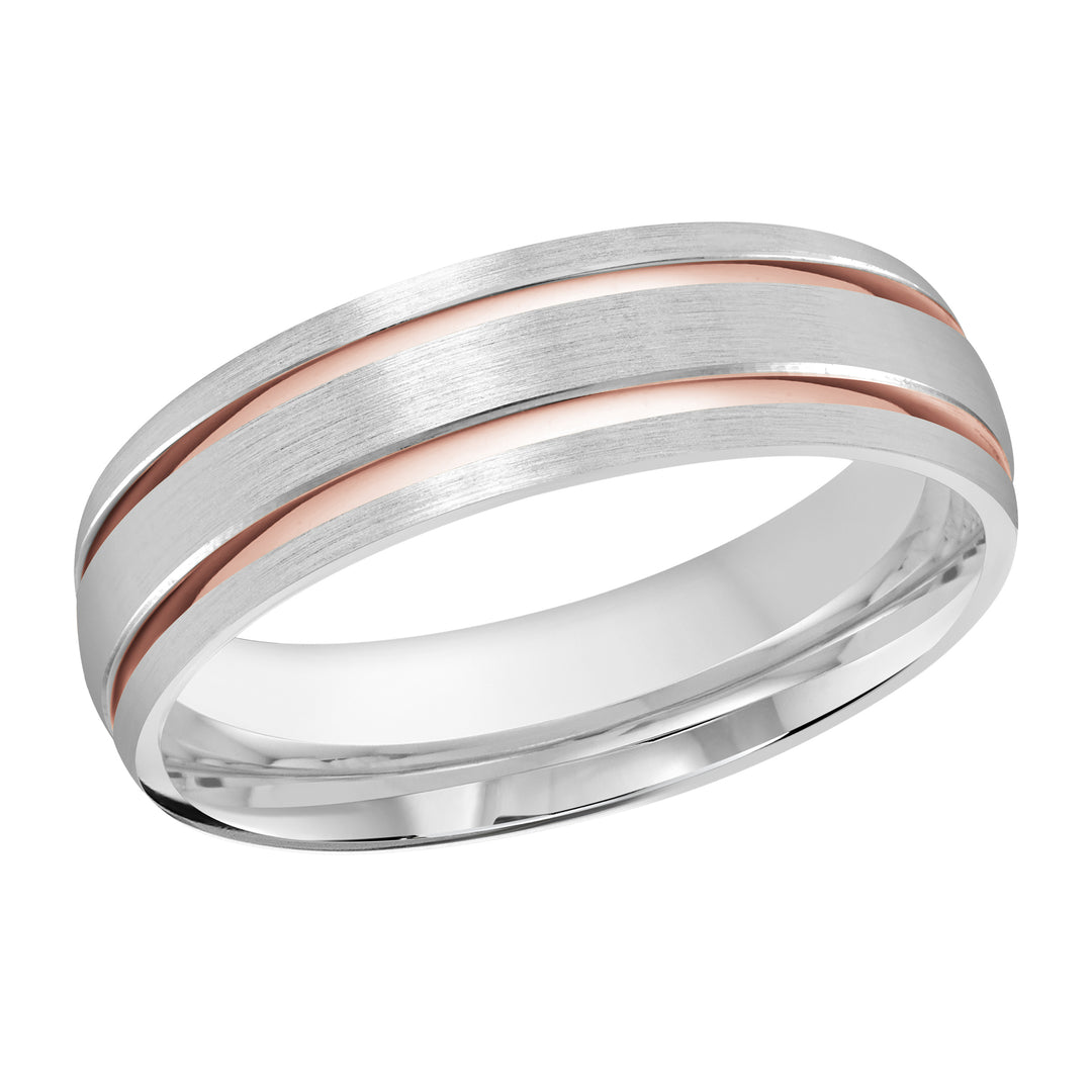 M3 393 6WP 01   A White   Pink Wedding Band available in 10K  14K and 18K Gold