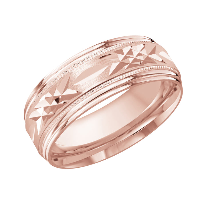 M3 007 8P 01   A Pink Wedding Band available in 10K  14K and 18K Gold