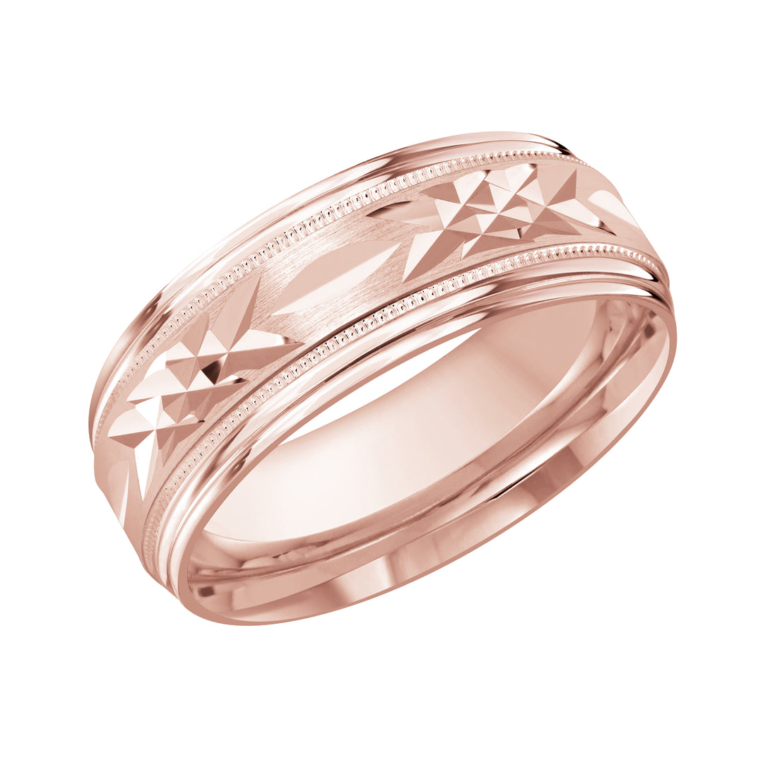 M3 007 8P 01   A Pink Wedding Band available in 10K  14K and 18K Gold