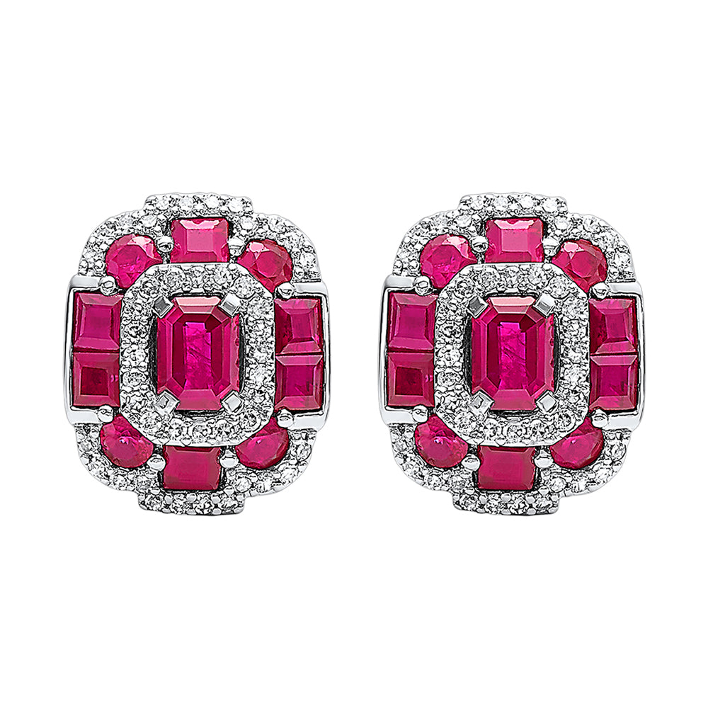 14Kt White Gold Diamond 1/5Ctw & Ruby 1 7/8Ctw Earring