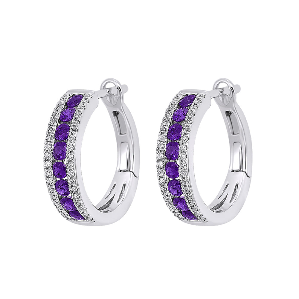 14Kt White Gold Diamond 1/5Ctw & Amethyst 7/8Ctw Earring