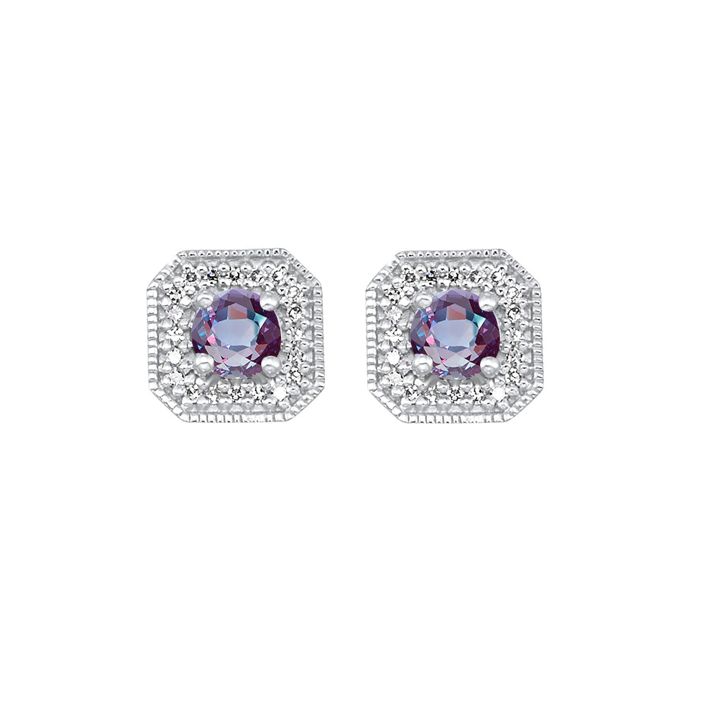 10Kt White Gold Diamond 1/10Ctw & Syn Alexandrite 3/8Ctw Earring