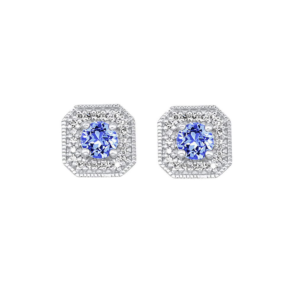 10Kt White Gold Diamond 1/10Ctw & Created Sapphire 3/4Ctw Earring