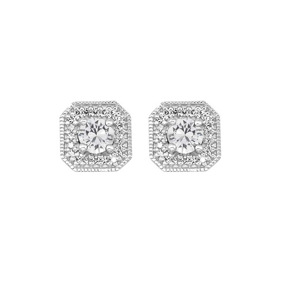 10Kt White Gold Diamond 1/10Ctw & White Topaz 3/4Ctw Earring