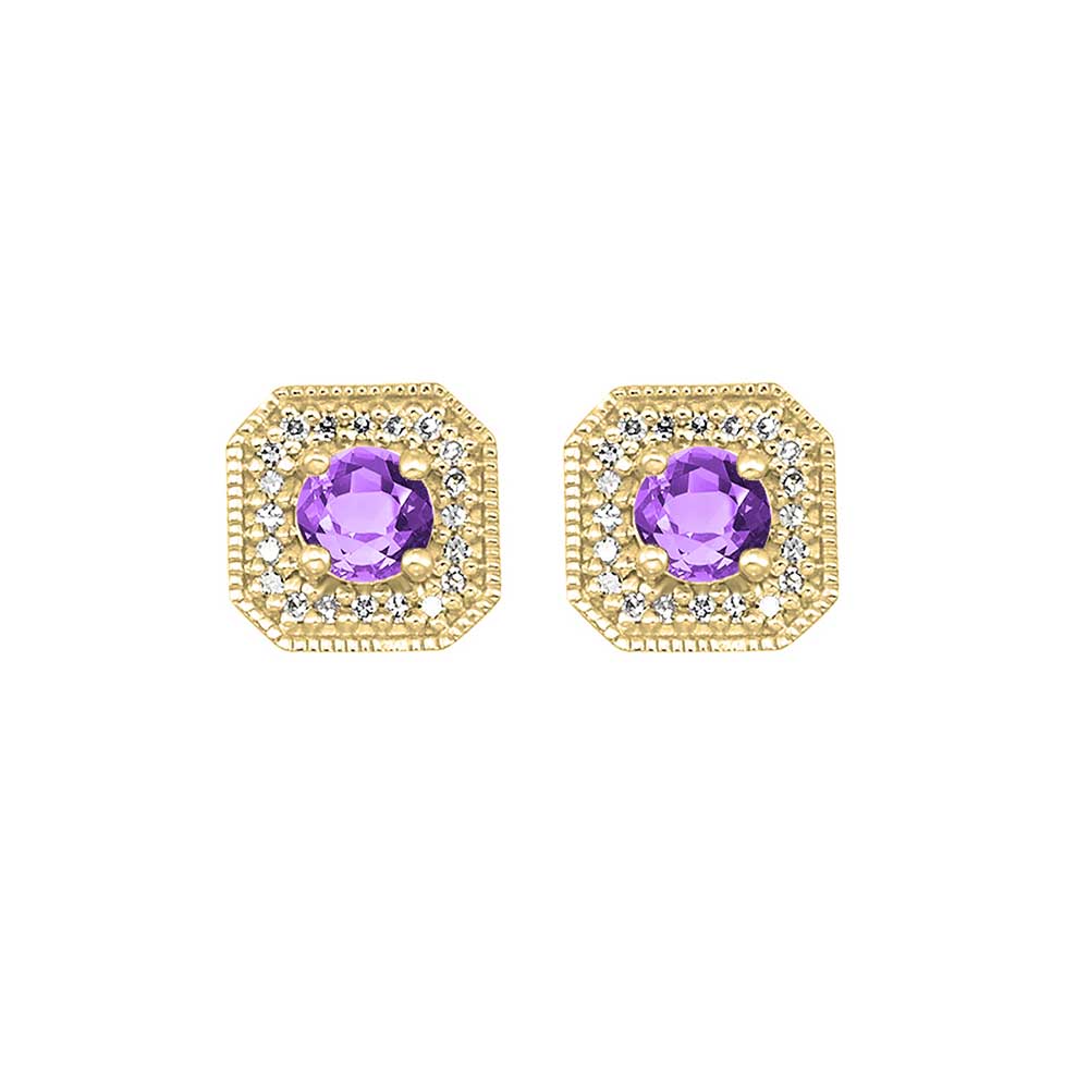 10Kt Yellow Gold Diamond 1/10Ctw & Amethyst 1/2Ctw Earring