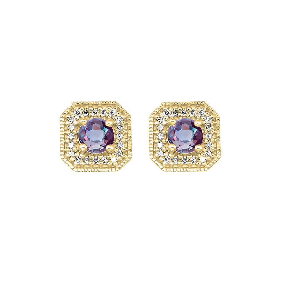 10Kt Yellow Gold Diamond 1/10Ctw & Syn Alexandrite 3/8Ctw Earring