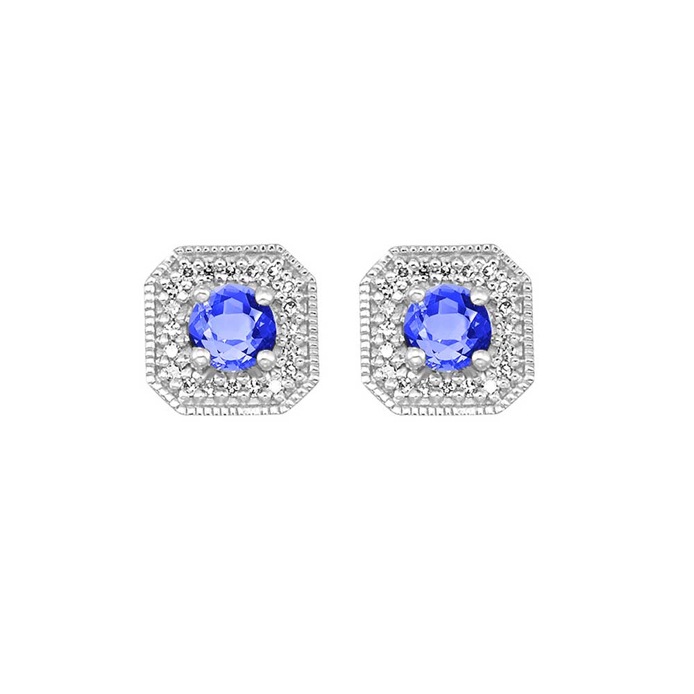 14Kt White Gold Diamond 1/10Ctw & Created Sapphire 3/4Ctw Earring