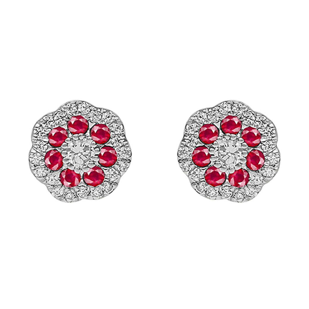 10Kt White Gold Diamond 1/4Ctw & Ruby 3/8Ctw Earring