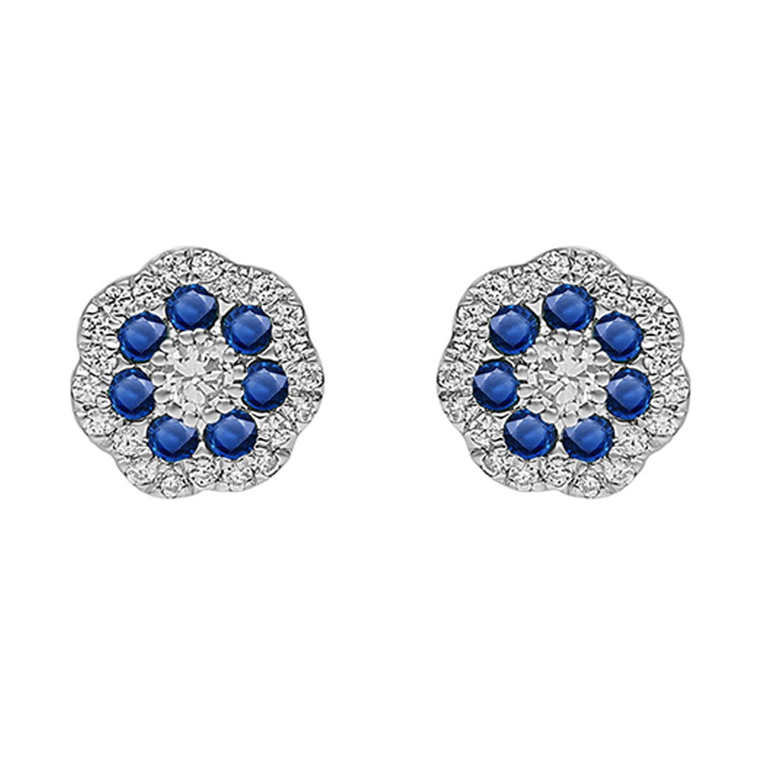 10Kt White Gold Diamond 1/4Ctw & Sapphire 3/8Ctw Earring