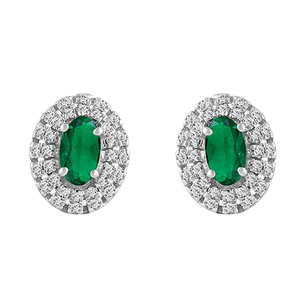 10Kt White Gold Diamond 1/6Ctw & Emerald 3/4Ctw Earring