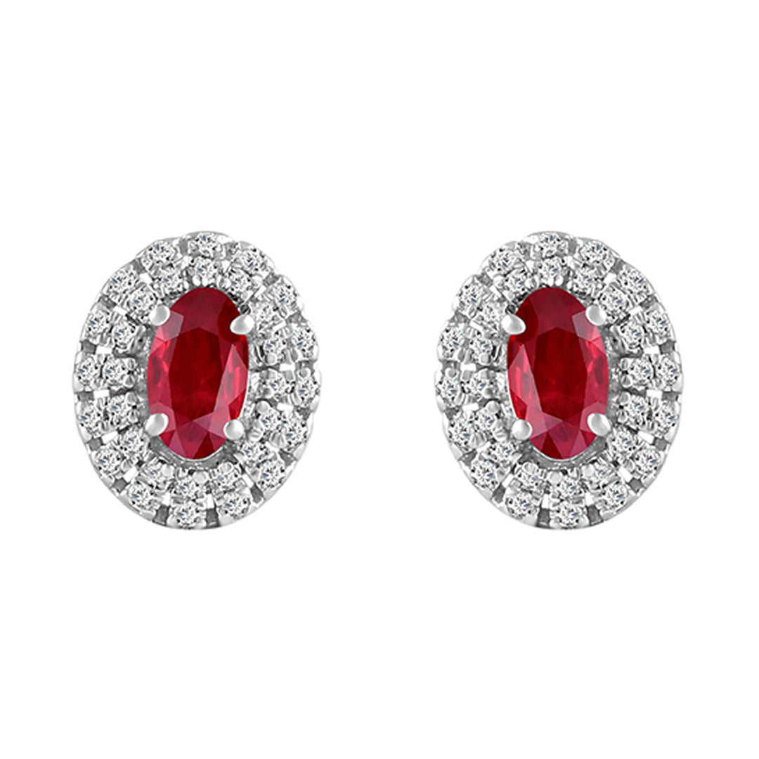 10Kt White Gold Diamond 1/6Ctw & Ruby 3/4Ctw Earring