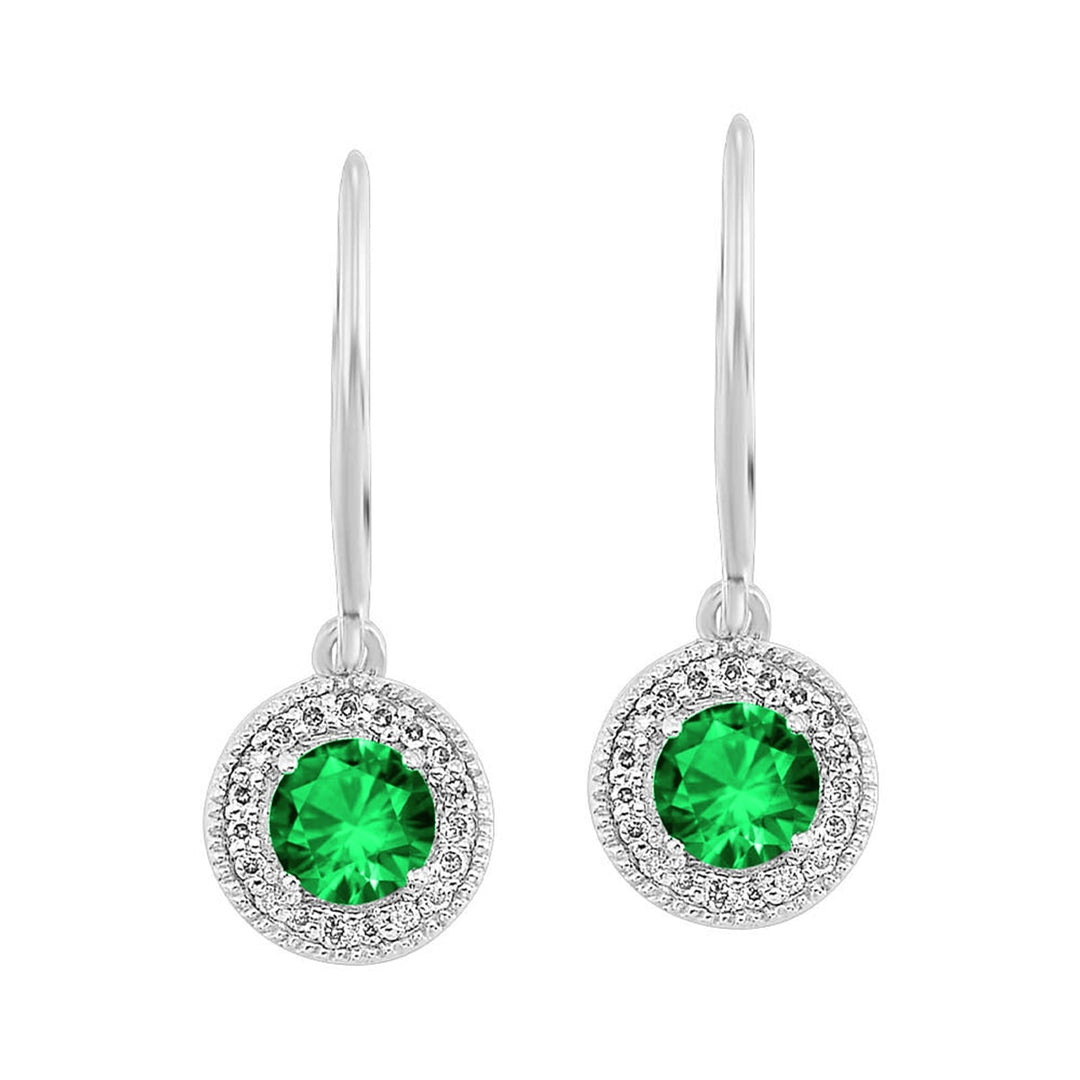 Silver Diamond 1/10Ctw & Emerald 5/8Ctw Earring