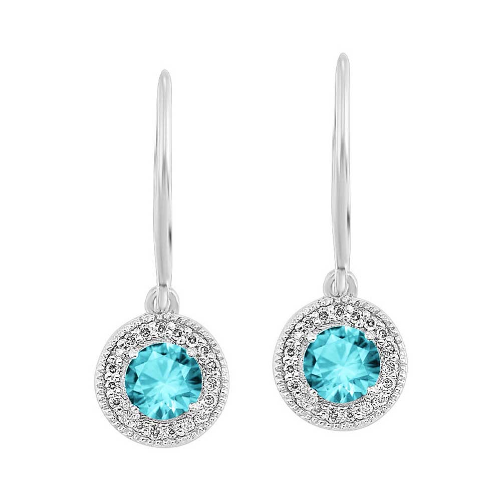 Silver Diamond 1/10Ctw & Aquamarine 5/8Ctw Earring