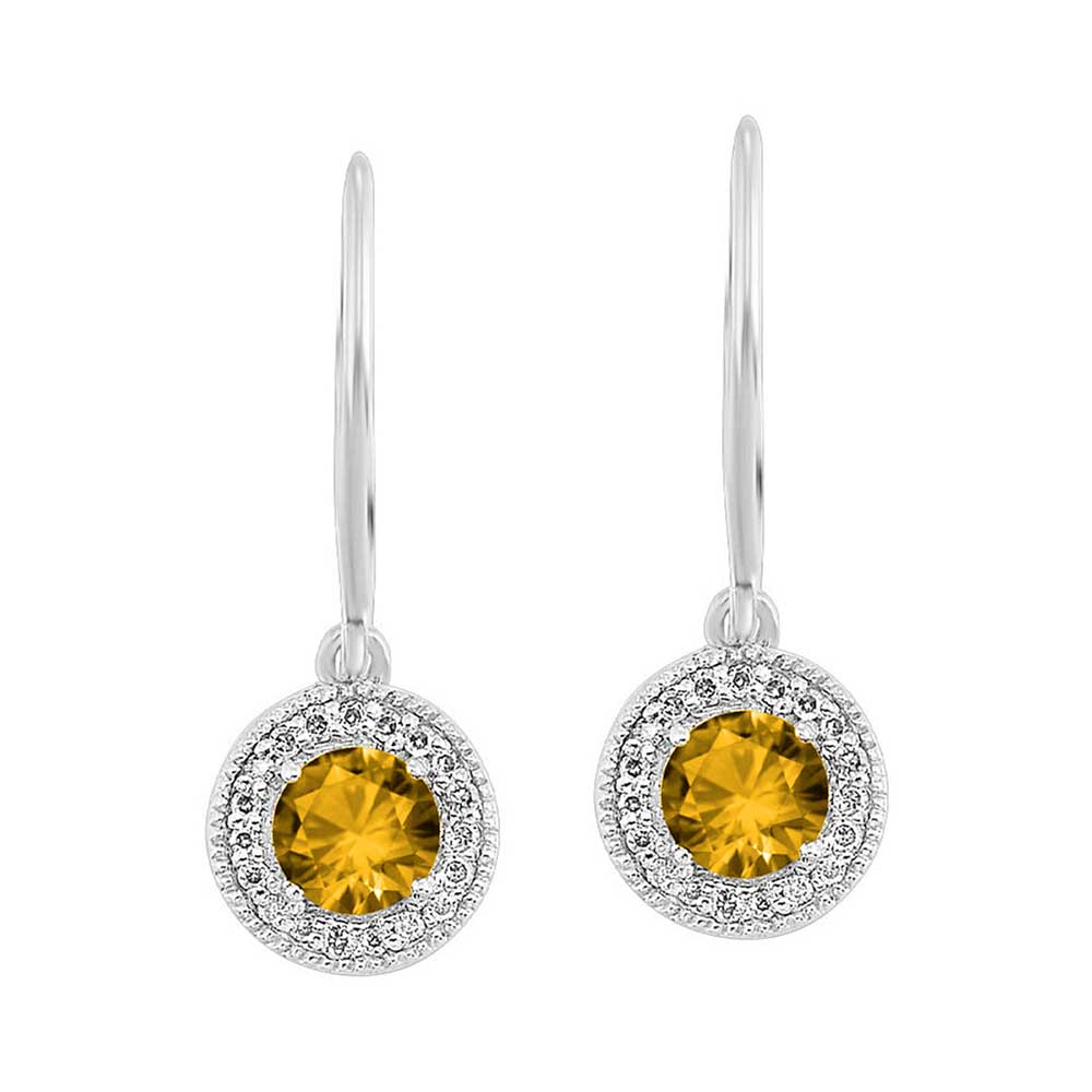 Silver Diamond 1/10Ctw & Citrine 5/8Ctw Earring