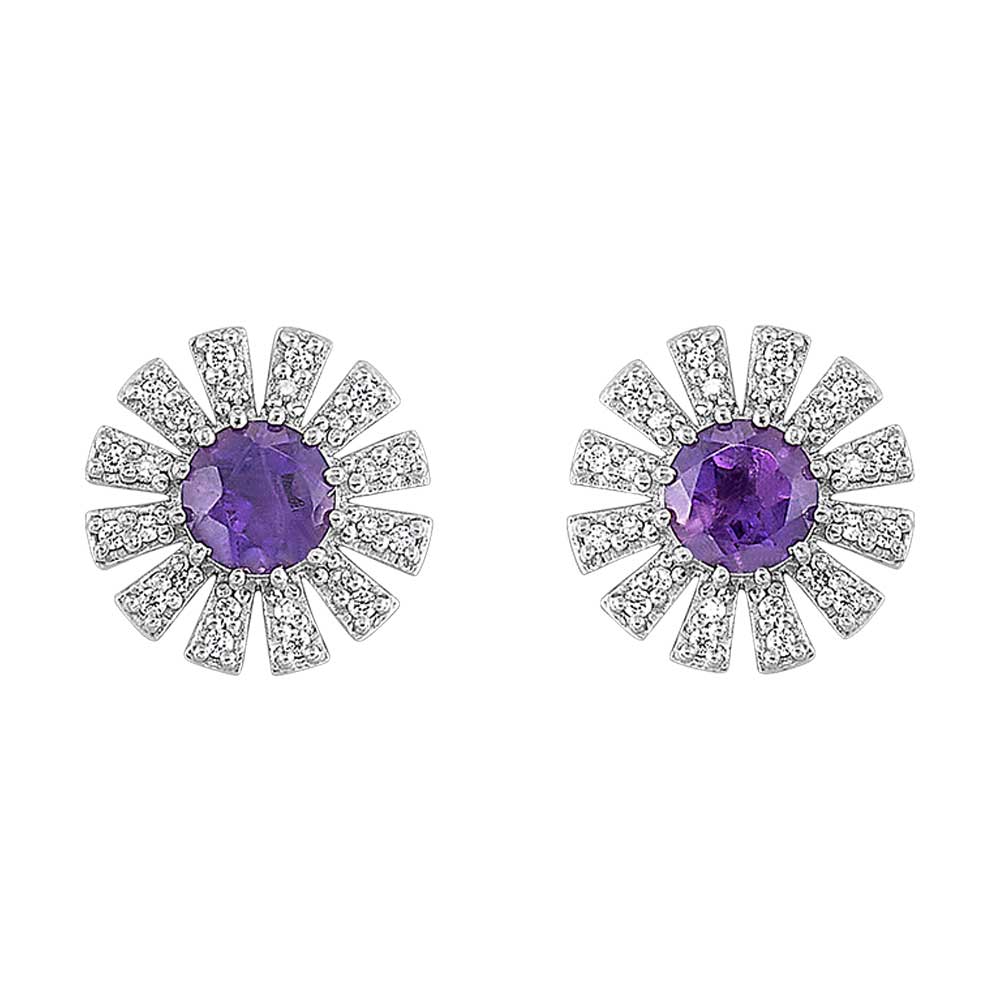 10Kt White Gold Diamond 1/10Ctw & Amethyst 1/2Ctw Earring