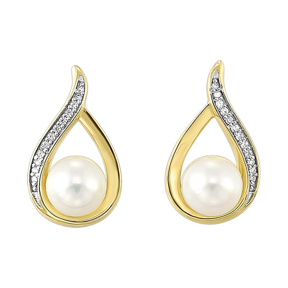 14Kt Yellow Gold Diamond 1/20Ctw & Pearl 2Ctw Earring