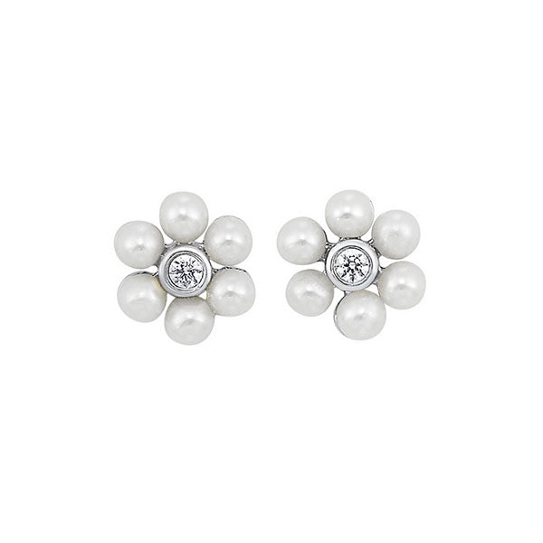 10Kt White Gold Diamond 1/20Ctw & Pearl 1 1/5Ctw Earring