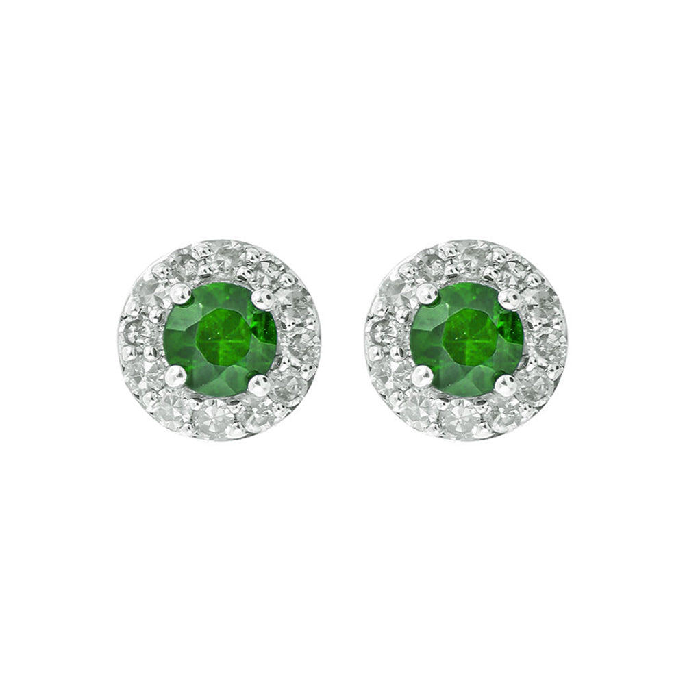 10Kt White Gold Diamond 1/8Ctw & Emerald 1/3Ctw Earring