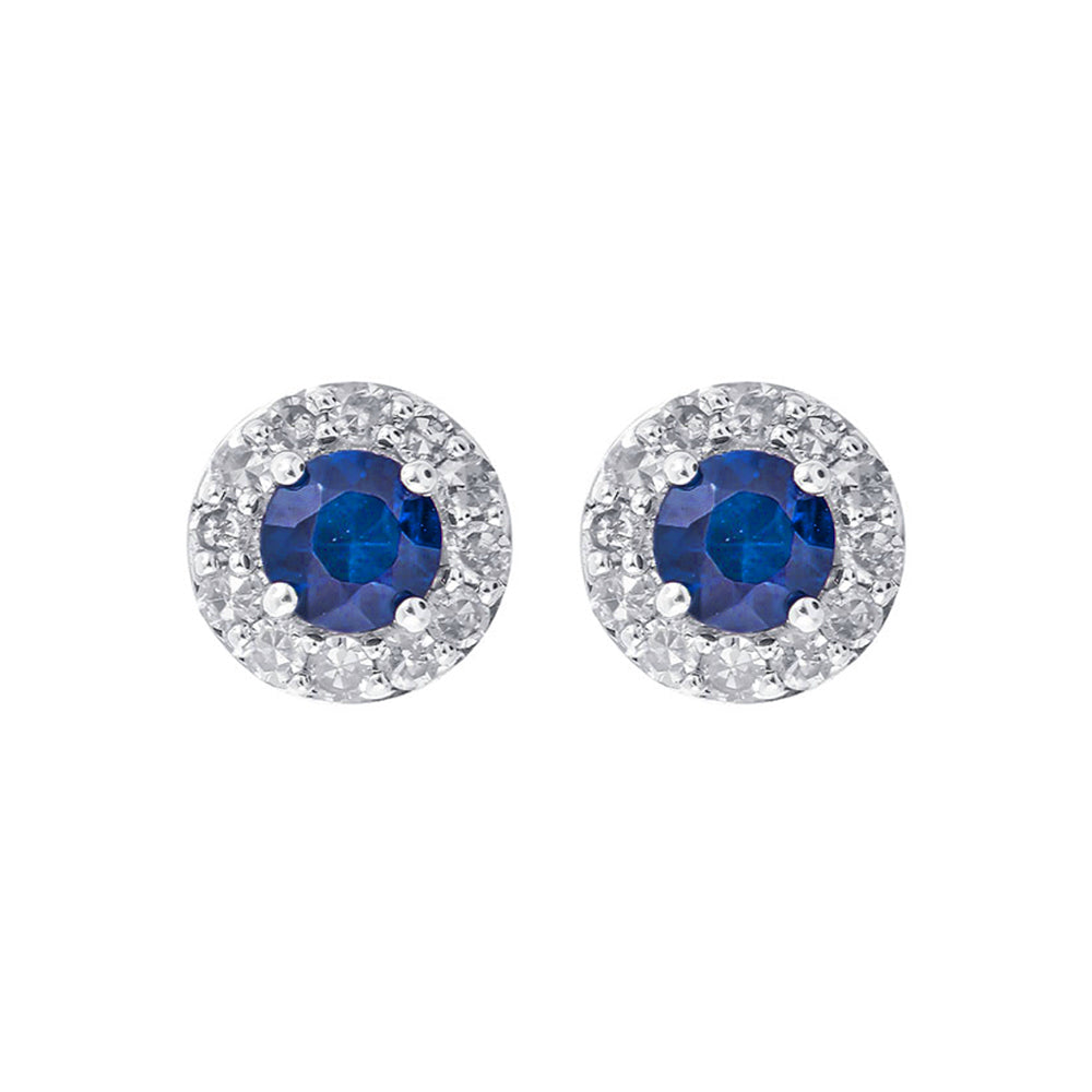 10Kt White Gold Diamond 1/7Ctw & Sapphire 1/3Ctw Earring